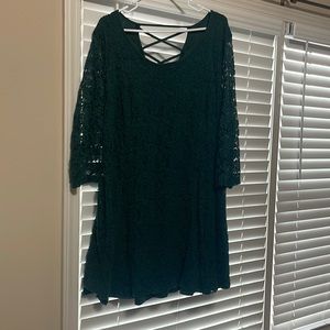 Lace gem color knee length dress